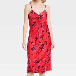 A New Day | NWT Ruched Slip Dress in Red Floral